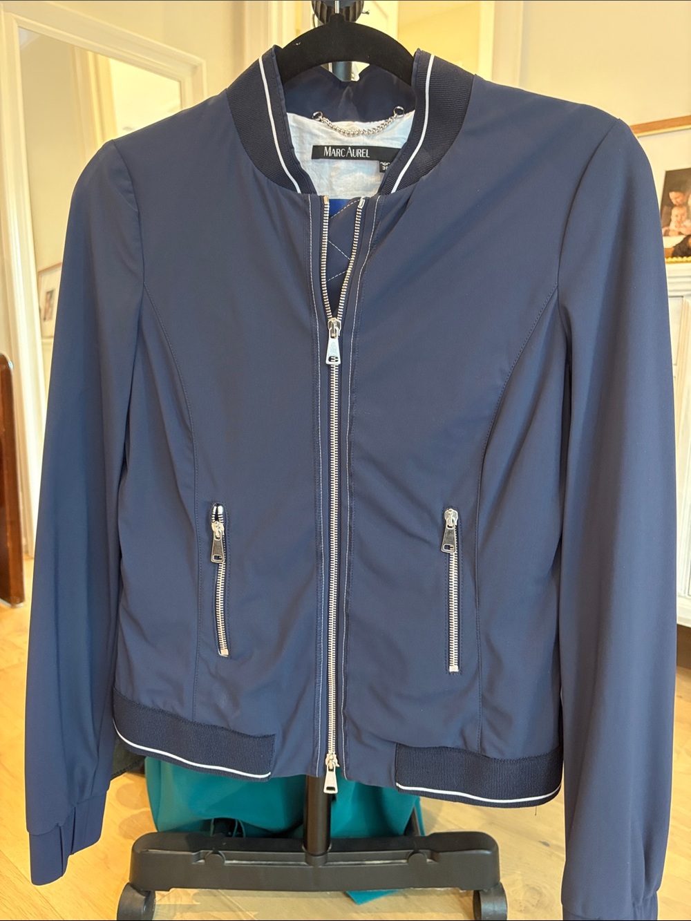 Marc Aurel Navy Zip-Front Bomber Jacket